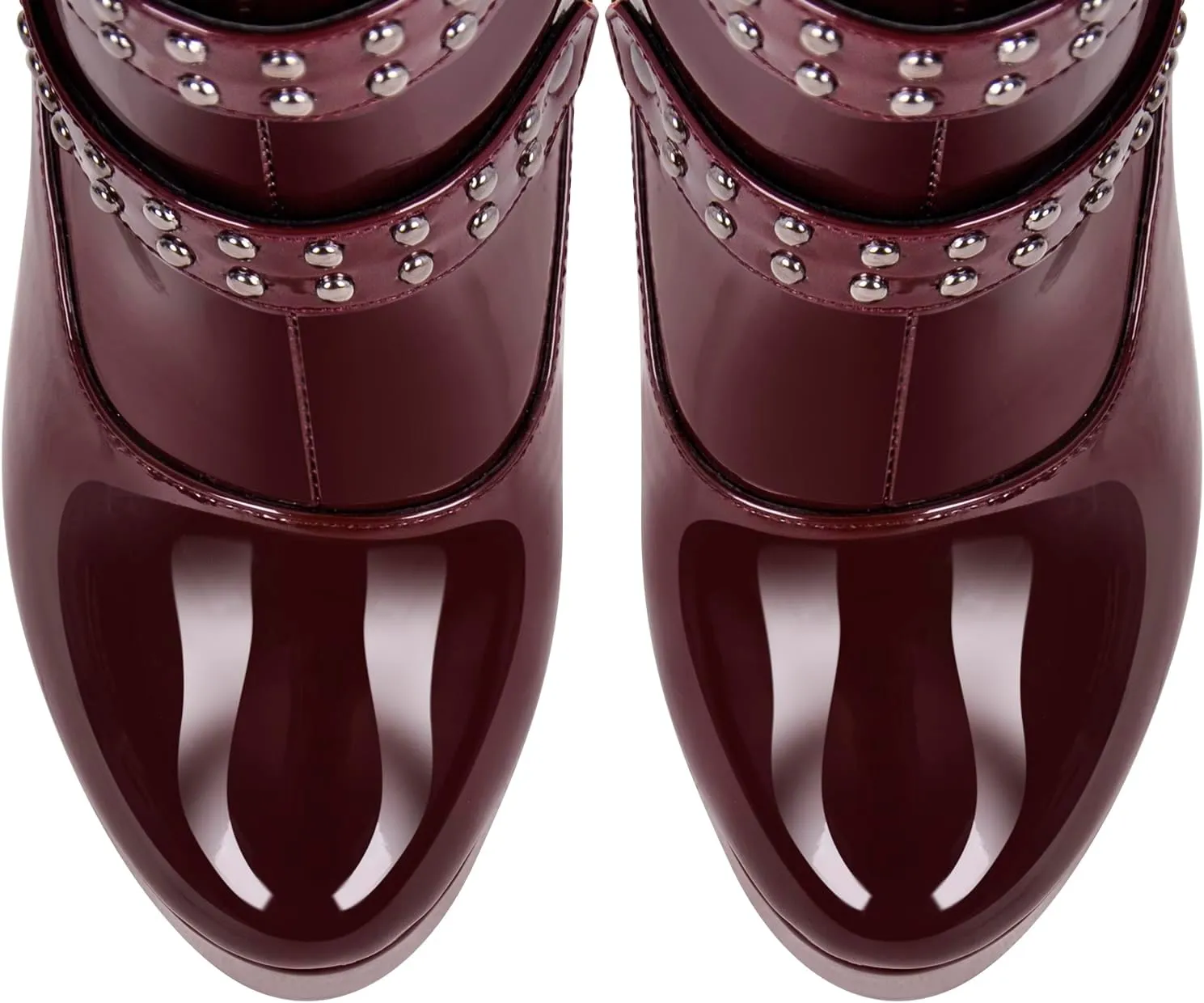 VERISSON Round Toe over the Knee Boots Embellished with Buckle Belts and Studded Grommets Stiletto Heeled Booty