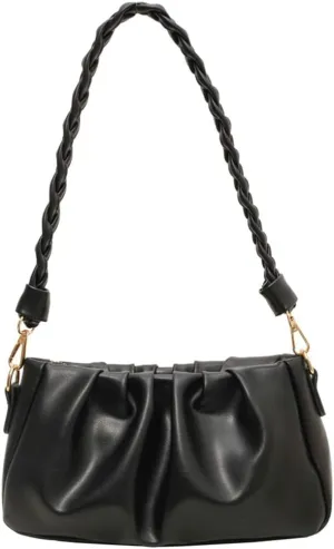 Versatile Pleated Shoulder Bags for Women Small Underarm Bag with Removable Strap Soft Vegan Leather Cross Body Bags