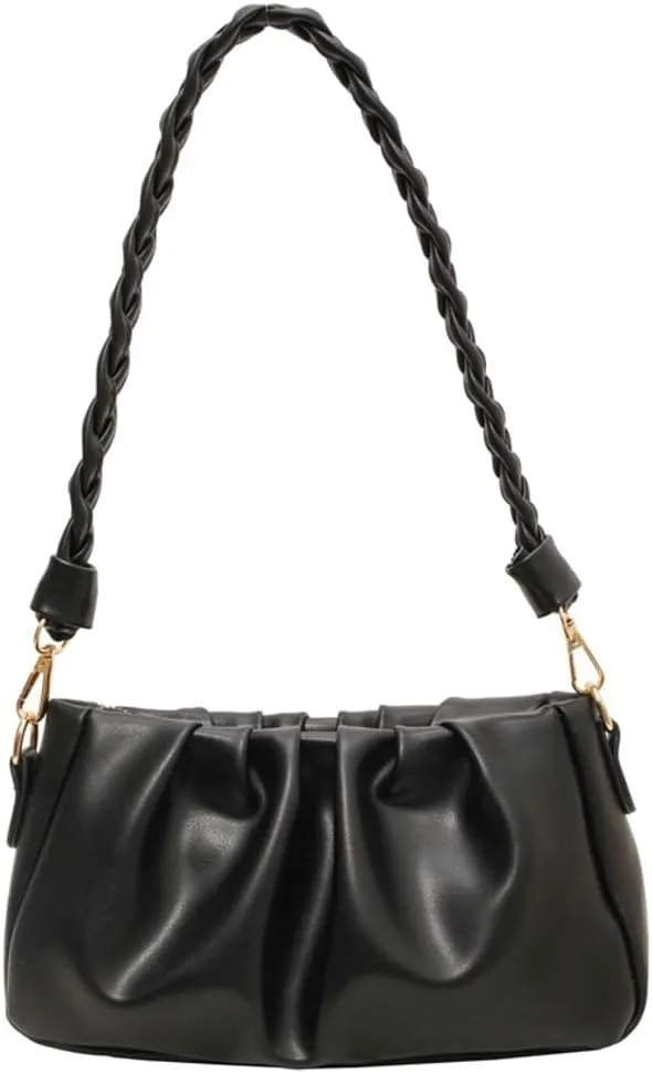 Versatile Pleated Shoulder Bags for Women Small Underarm Bag with Removable Strap Soft Vegan Leather Cross Body Bags