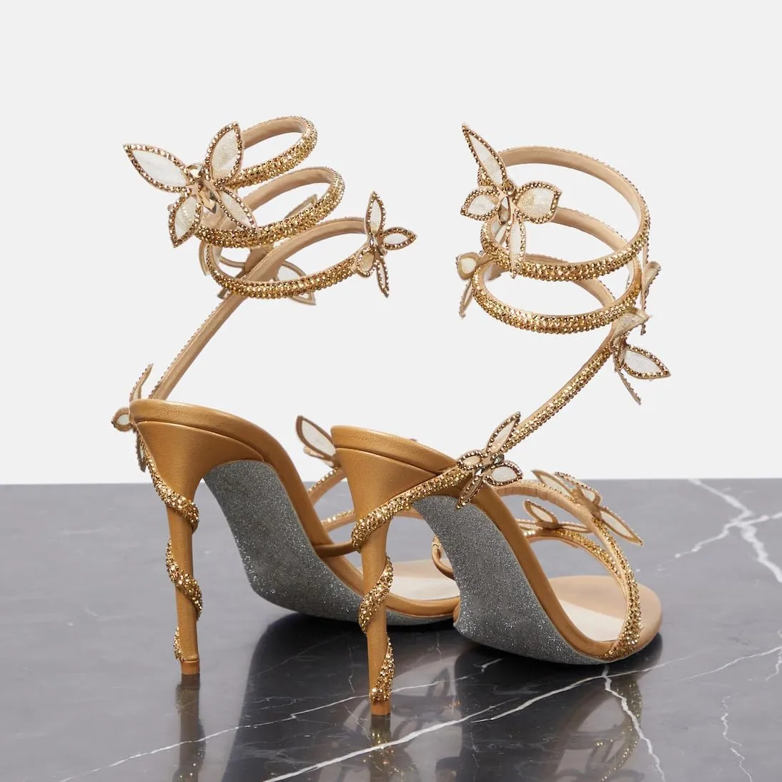 Vertundy Embellished Rhinestone Butterfly Spiral Coil Wrap Around Stiletto Heels Diamante Ankle Strap Fantasy Sparkly Sandals Dress Shoes