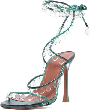 Vertundy Women's Ankle Strappy High-Heeled Sandals Rhinestone Chandelier Embellished Lace Up Round Toe Crystal Stilettos Dress Wedding Sandal Ladies