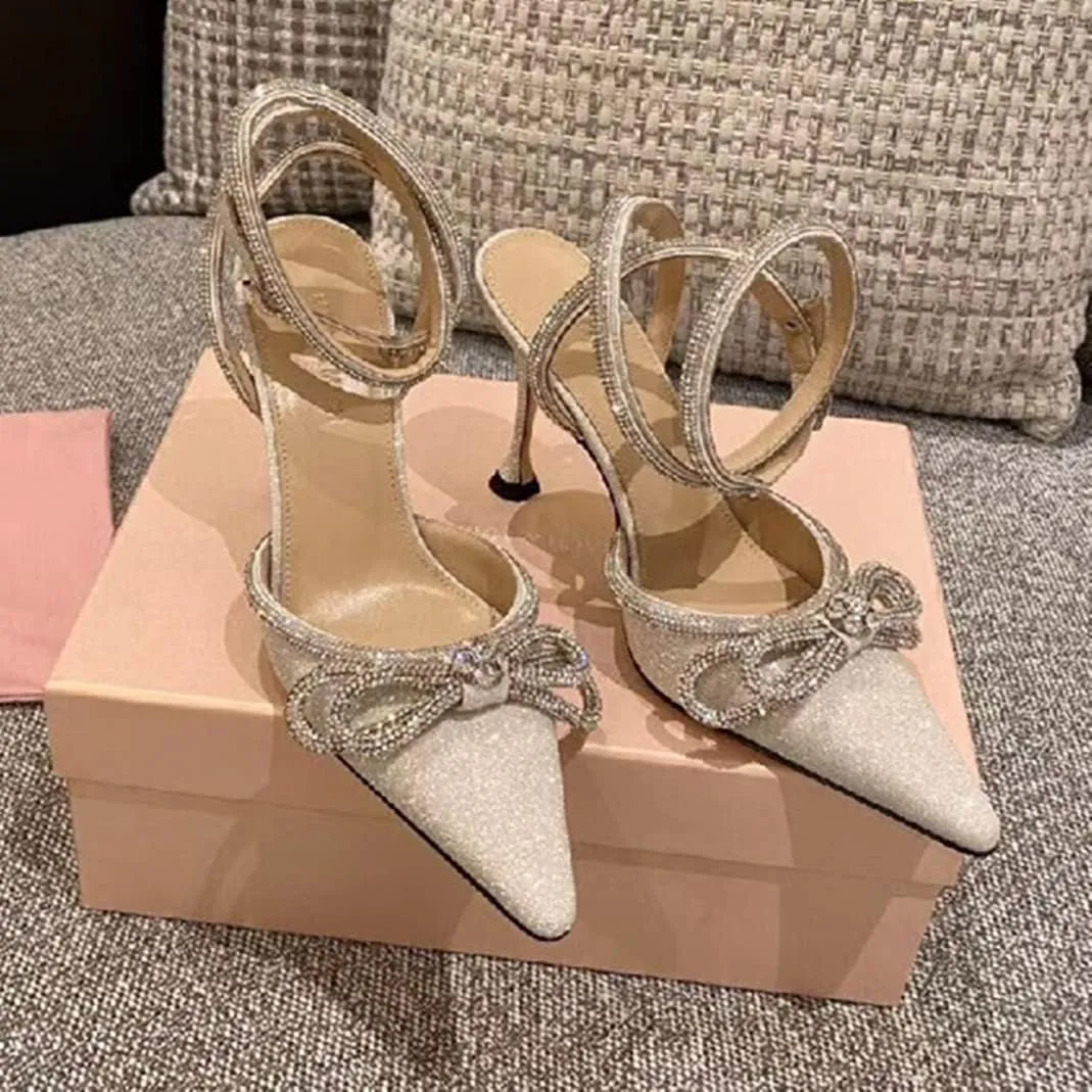 Vertundy Women's Lace up High Heeled Sandals Ankle Buckle Strap Rhinestone Bowknot Stilettos Satin Pointy Pumps