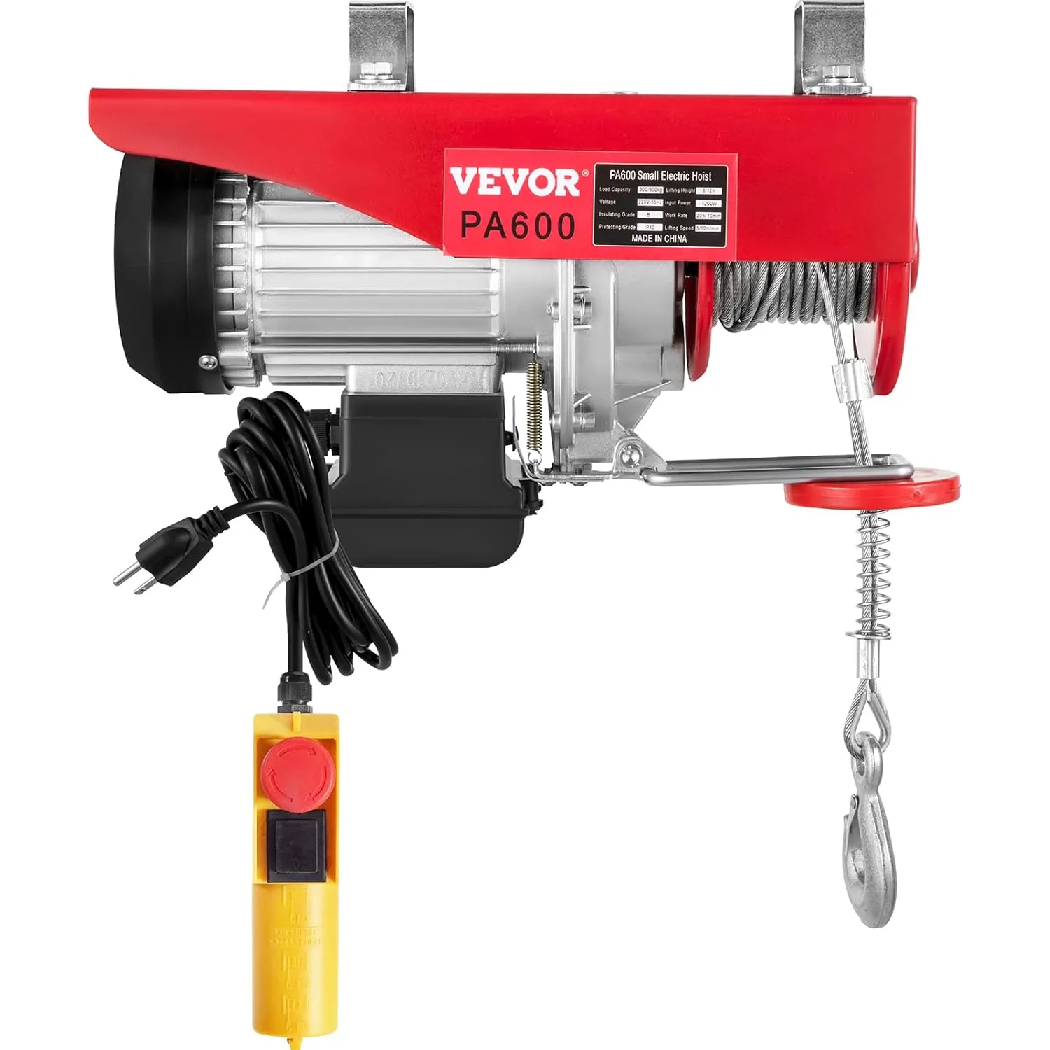 VEVOR Electric Hoist with 14ft Control, 1320LBS Electric Winch, 110V Electric Hoist with Remote Control & Single/Double Slings for Lifting in Factories, Warehouses, Construction Site, Mine Filed