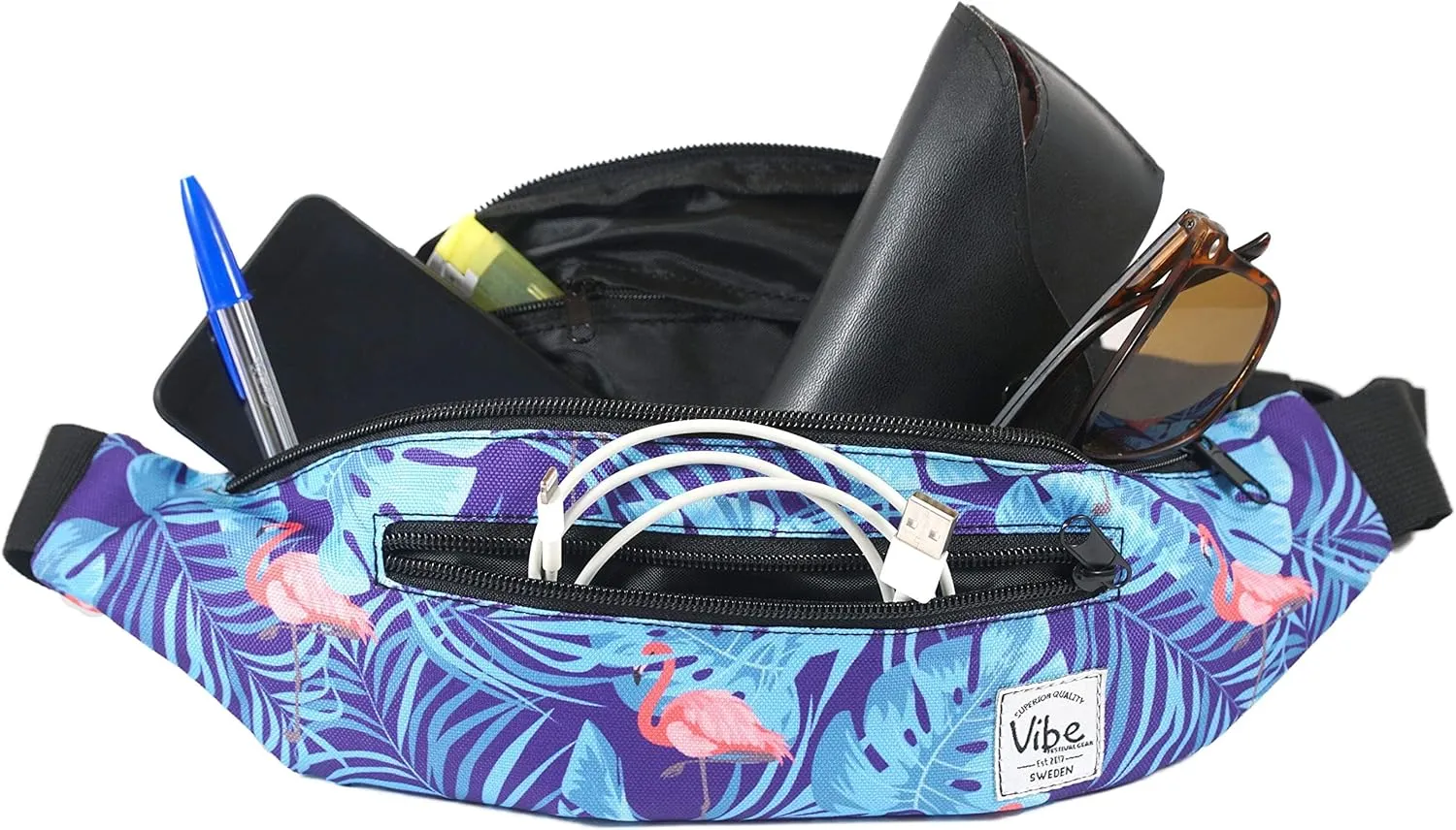 Vibe Festival Gear Fanny Pack for Men Women - Many Prints - Black Holographic Silver Gold Cute Waist Bag for Festival Rave Hiking Running Cycling