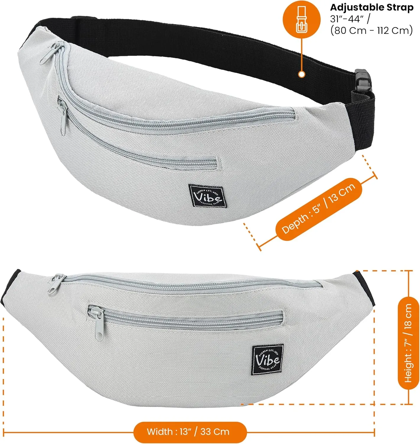 Vibe Festival Gear Fanny Pack for Men Women - Many Prints - Black Holographic Silver Gold Cute Waist Bag for Festival Rave Hiking Running Cycling