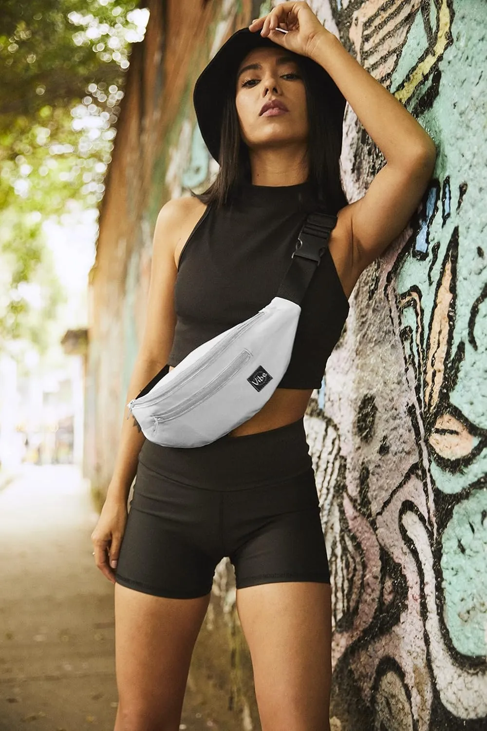 Vibe Festival Gear Fanny Pack for Men Women - Many Prints - Black Holographic Silver Gold Cute Waist Bag for Festival Rave Hiking Running Cycling