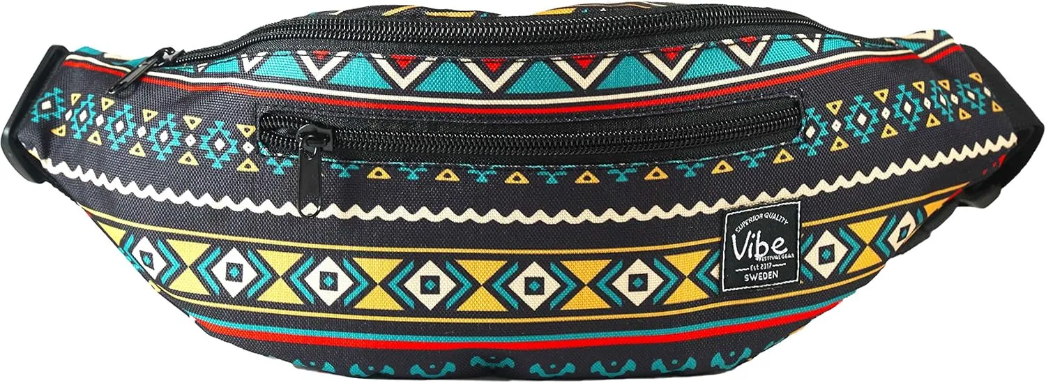 Vibe Festival Gear Fanny Pack for Men Women - Many Prints - Black Holographic Silver Gold Cute Waist Bag for Festival Rave Hiking Running Cycling