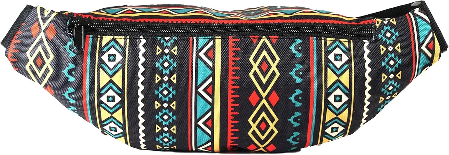Vibe Festival Gear Fanny Pack for Men Women - Many Prints - Black Holographic Silver Gold Cute Waist Bag for Festival Rave Hiking Running Cycling