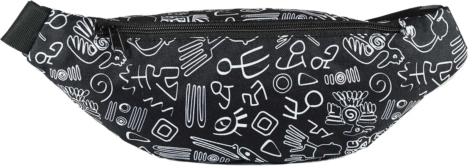 Vibe Festival Gear Fanny Pack for Men Women - Many Prints - Black Holographic Silver Gold Cute Waist Bag for Festival Rave Hiking Running Cycling