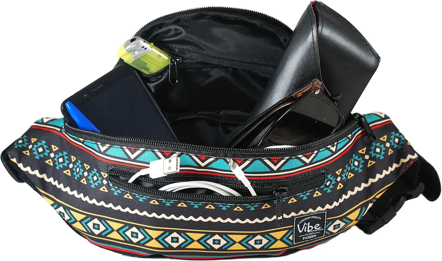 Vibe Festival Gear Fanny Pack for Men Women - Many Prints - Black Holographic Silver Gold Cute Waist Bag for Festival Rave Hiking Running Cycling