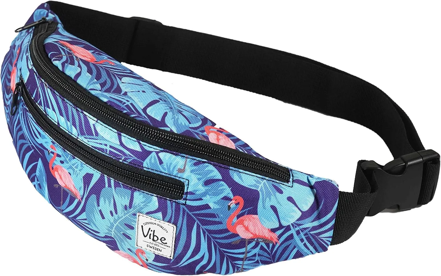 Vibe Festival Gear Fanny Pack for Men Women - Many Prints - Black Holographic Silver Gold Cute Waist Bag for Festival Rave Hiking Running Cycling