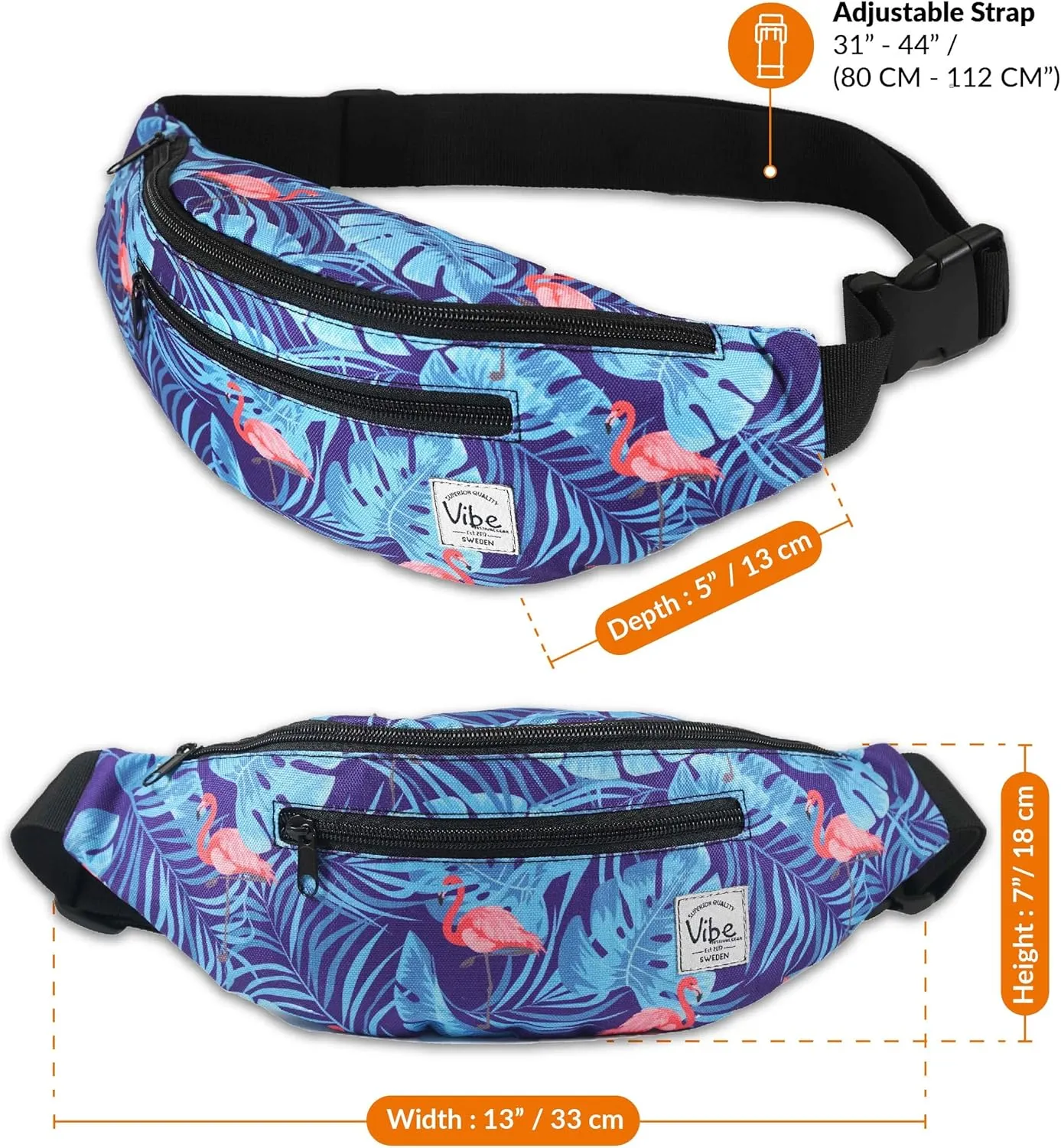 Vibe Festival Gear Fanny Pack for Men Women - Many Prints - Black Holographic Silver Gold Cute Waist Bag for Festival Rave Hiking Running Cycling