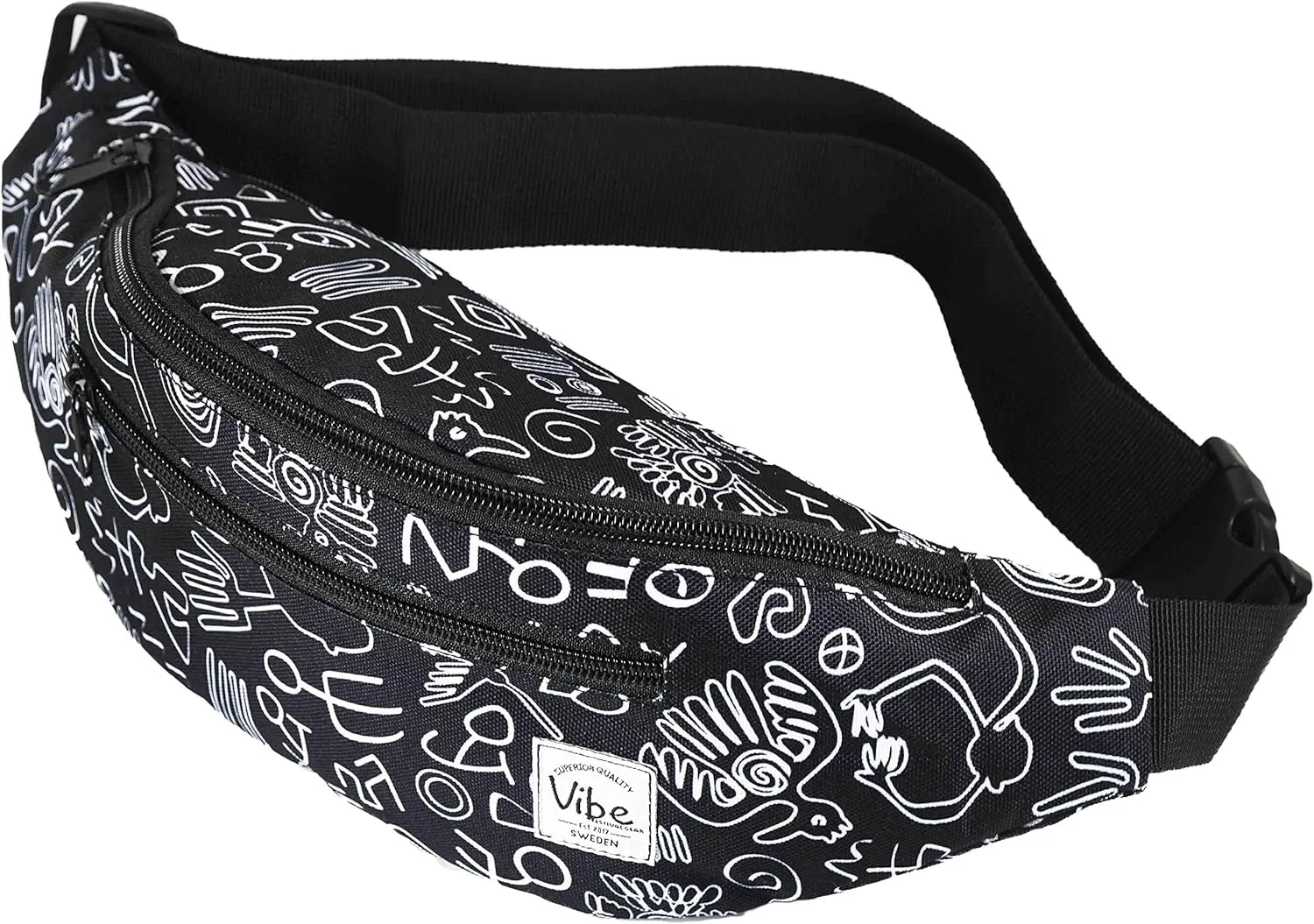 Vibe Festival Gear Fanny Pack for Men Women - Many Prints - Black Holographic Silver Gold Cute Waist Bag for Festival Rave Hiking Running Cycling