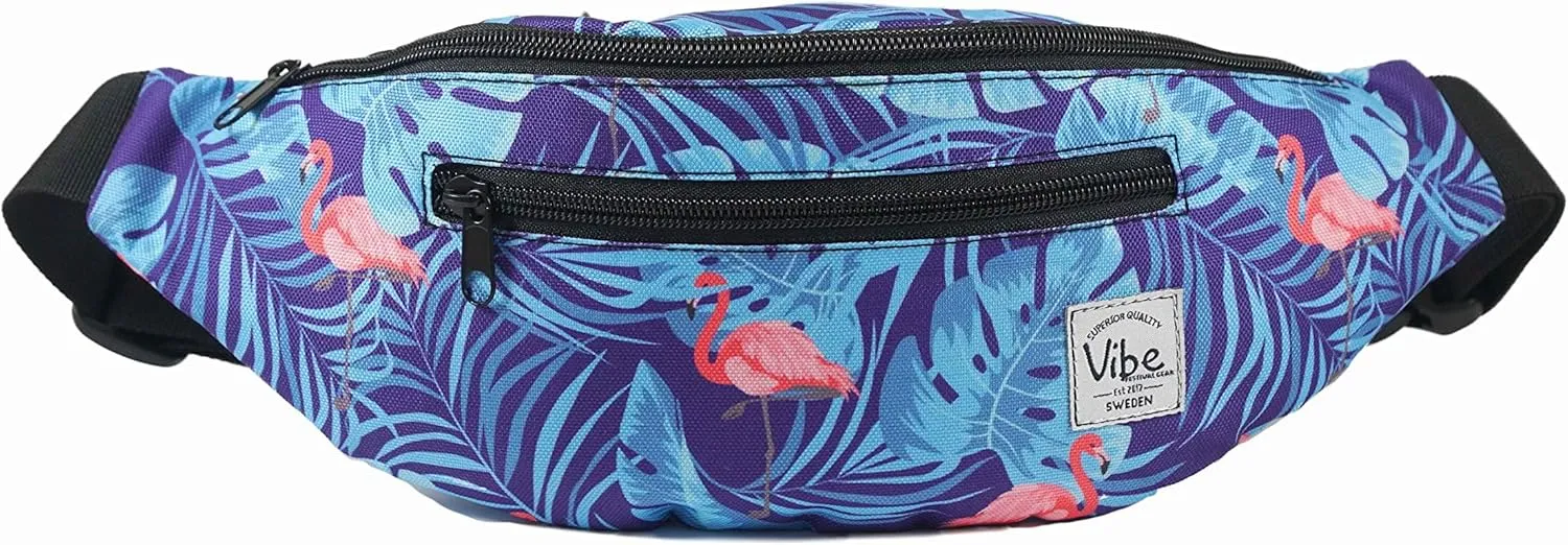 Vibe Festival Gear Fanny Pack for Men Women - Many Prints - Black Holographic Silver Gold Cute Waist Bag for Festival Rave Hiking Running Cycling