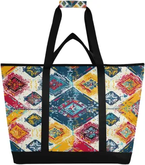 Vintage Ethnic Print Reusable Insulated Lunchbox Cooler Bag, Leakproof Kitchen Grocery Bag Collapsible Portable Cooler Tote Bag for Picnic, Camping, Office, Travel