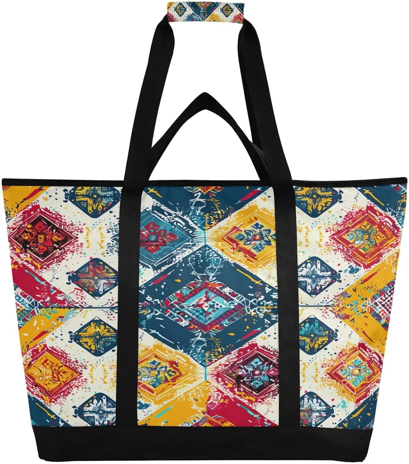 Vintage Ethnic Print Reusable Insulated Lunchbox Cooler Bag, Leakproof Kitchen Grocery Bag Collapsible Portable Cooler Tote Bag for Picnic, Camping, Office, Travel
