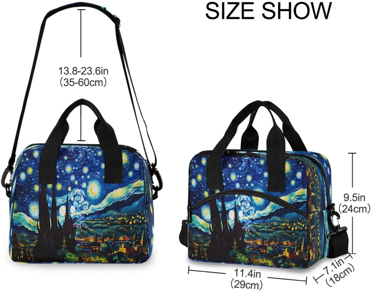 Vintage Starry Sky Lunch Bag, Insulated Lunch Tote Bags Cooler Reusable Lunch Box Food Container with Adjustable Shoulder Strap for Women Men Adults