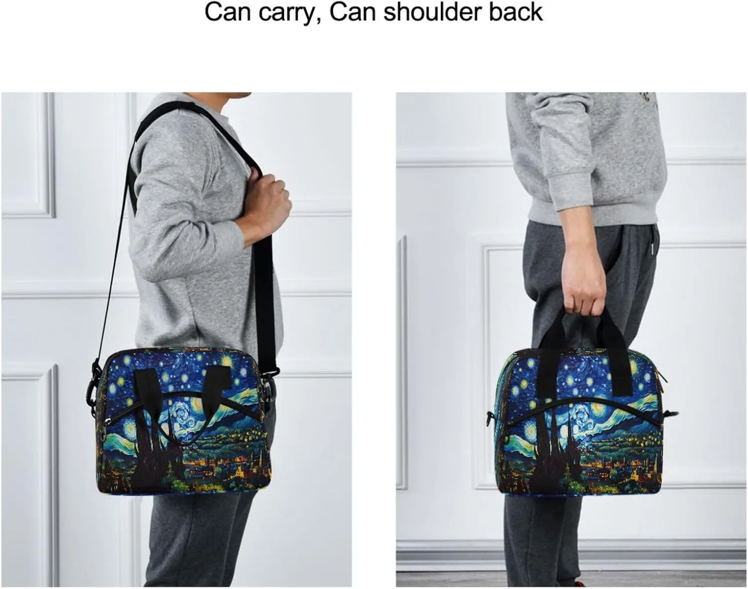 Vintage Starry Sky Lunch Bag, Insulated Lunch Tote Bags Cooler Reusable Lunch Box Food Container with Adjustable Shoulder Strap for Women Men Adults