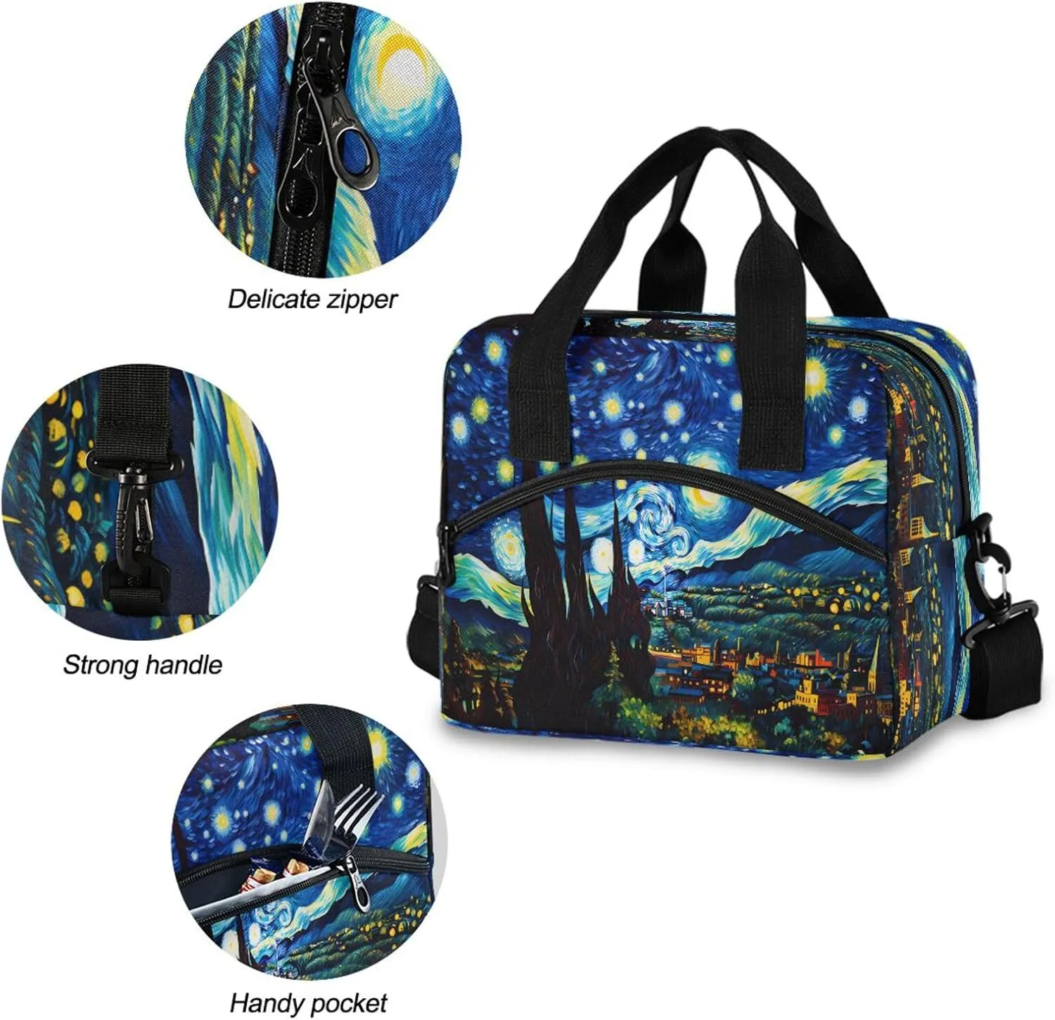 Vintage Starry Sky Lunch Bag, Insulated Lunch Tote Bags Cooler Reusable Lunch Box Food Container with Adjustable Shoulder Strap for Women Men Adults