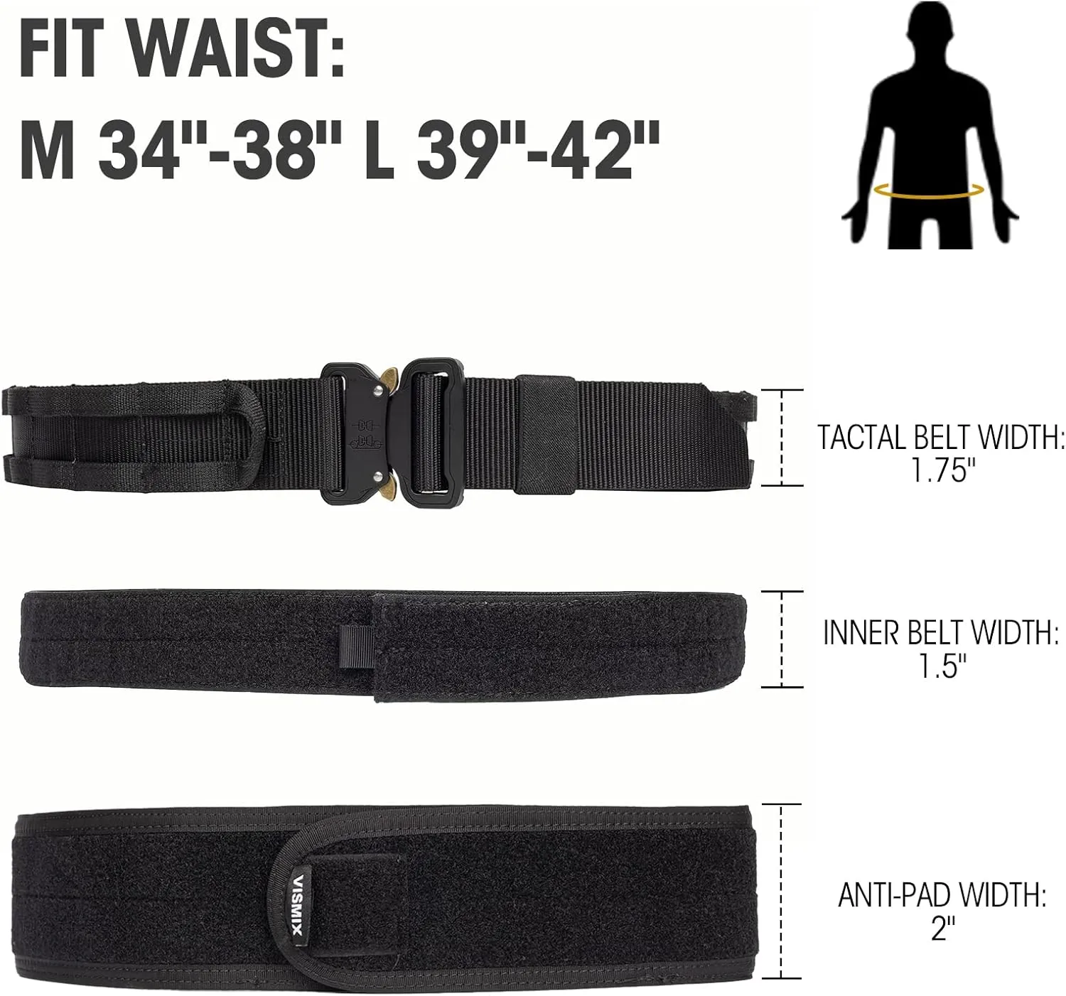 VISMIX Tactical Belt, Quick Release 1.75" MOLLE Battle Belt with Inner Belt and Anti-Slip Pad- Heavy Duty Battle Belts
