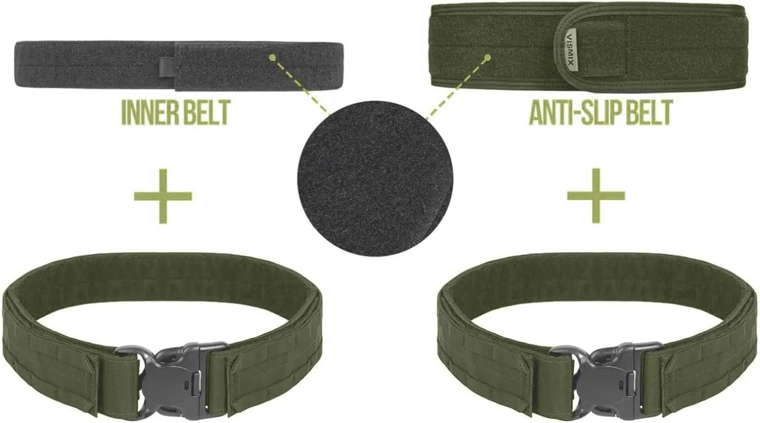 VISMIX Tactical Belt, Quick Release 1.75" MOLLE Battle Belt with Inner Belt and Anti-Slip Pad- Heavy Duty Battle Belts