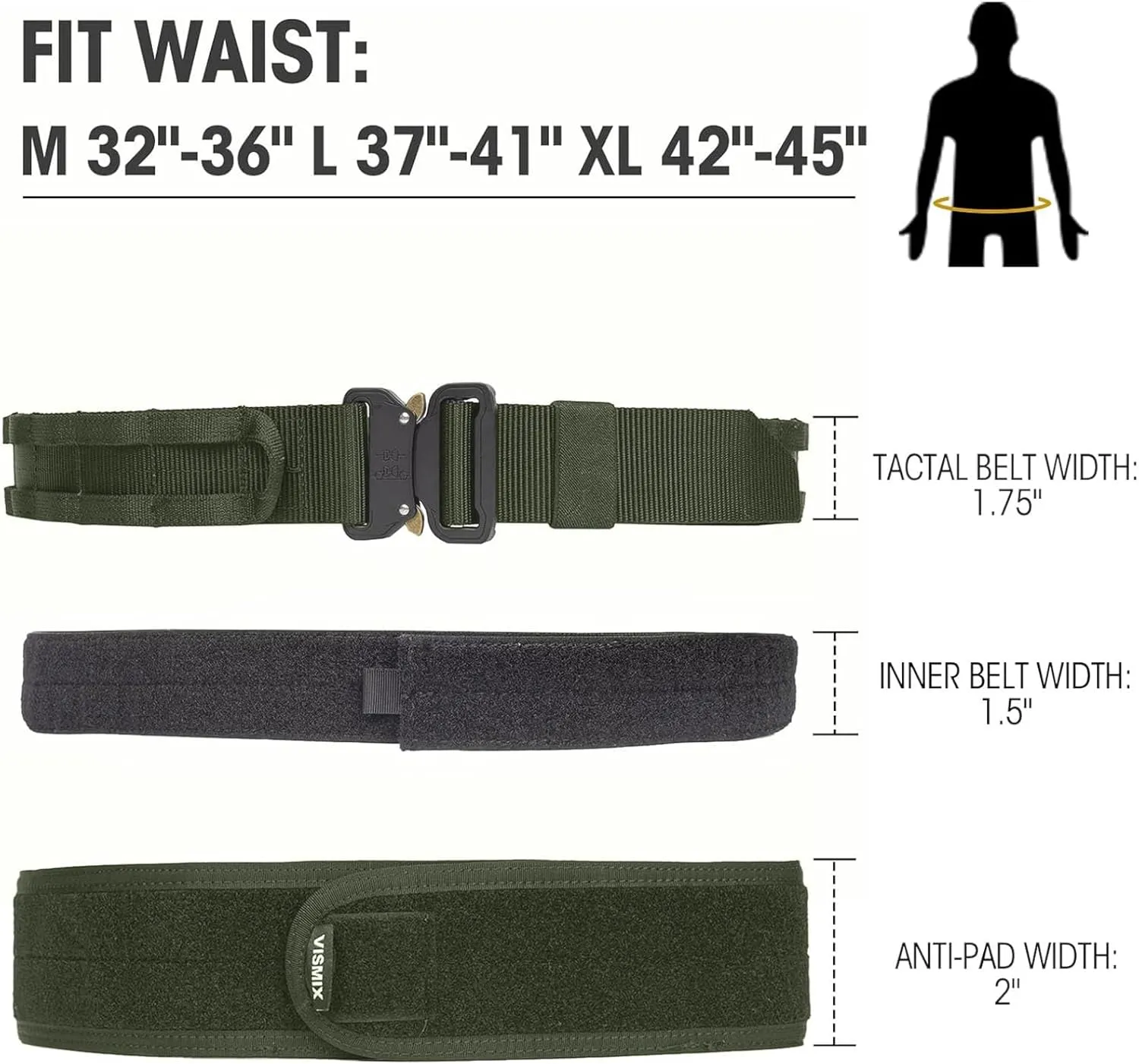 VISMIX Tactical Belt, Quick Release 1.75" MOLLE Battle Belt with Inner Belt and Anti-Slip Pad- Heavy Duty Battle Belts