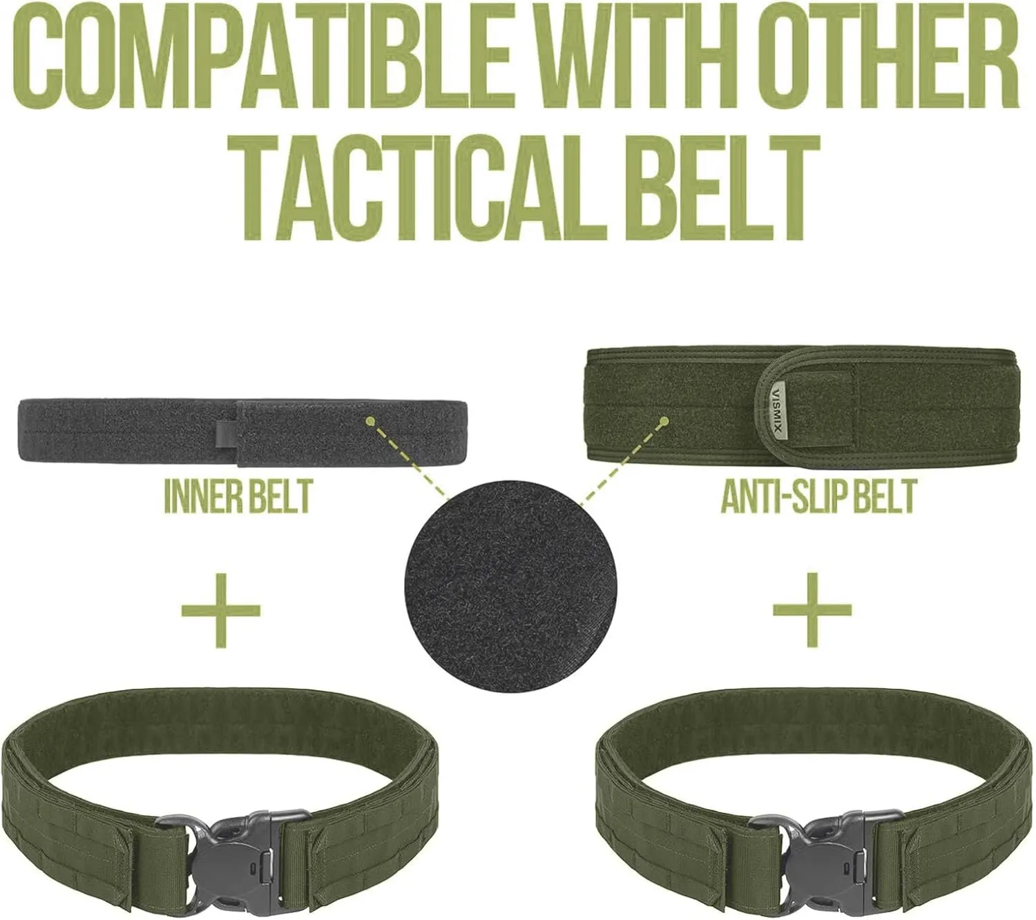 VISMIX Tactical Belt, Quick Release 1.75" MOLLE Battle Belt with Inner Belt and Anti-Slip Pad- Heavy Duty Battle Belts