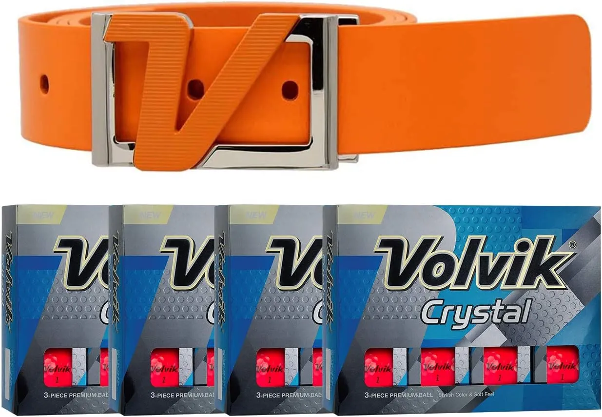 Volvik Crystal 3-Piece Premium Color Golf Balls 4 Dozen (48 Balls) Bundle with Volvik Genuine Italian Leather White Color Belt.