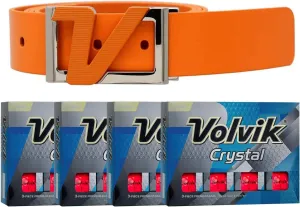 Volvik Crystal 3-Piece Premium Color Golf Balls 4 Dozen (48 Balls) Bundle with Volvik Genuine Italian Leather White Color Belt.