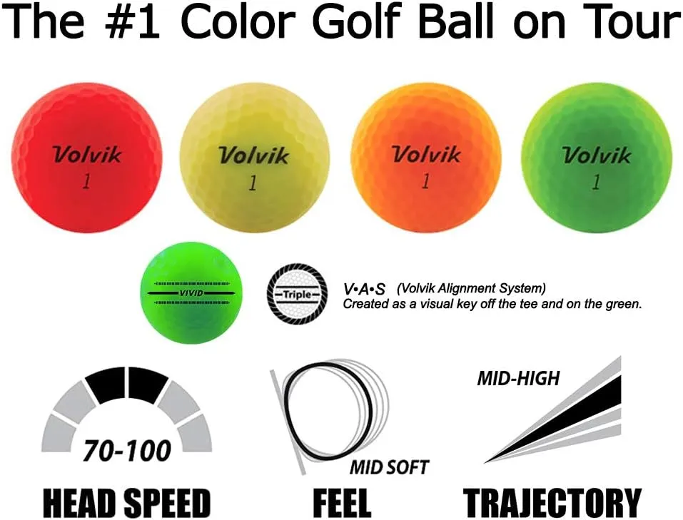 Volvik New Vivid 3-Piece Premium Matte Finish Golf Balls 1 Dozen (12 Balls) Bundle with Volvik 100% Genuine Italian Real Solid Leather Belt