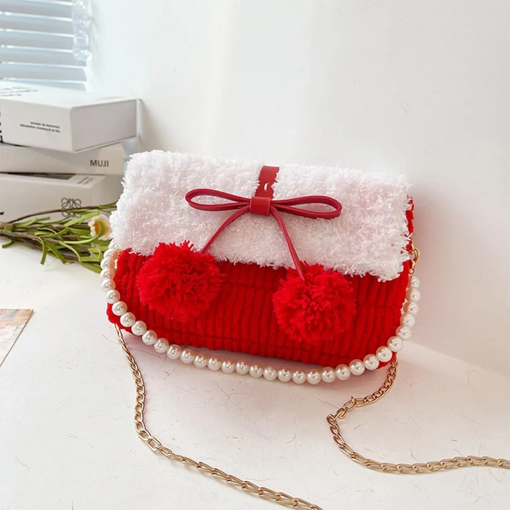 WADORN DIY Knitting Crochet Handbags Kit, Imitation Pearl Knitting Crochet Bag Making Kit Blank Mesh Plastic Shoulder Bag Crafting Set for DIY Handmade Crochet Bag, 8.6x1.9x5.1 Inch, Red