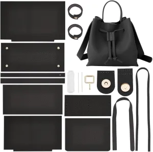 WADORN DIY Shoulder Bag Making Kits, Imitation Leather Handmade Drawstring Bucket Bag Making All Materials Hand Sewing Handbag Making Set for Craft Lovers Gifts, 9.1x5.1x8.6 Inch, Black