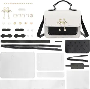WADORN DIY Women Crossbody Bag Making Kit, DIY Imitation Leather Bag Making Material Handmade Knitting Crochet Bags Accessories Set Shoulder Bag Making Sewing Supplies Handicraft Bag Making Kit, White