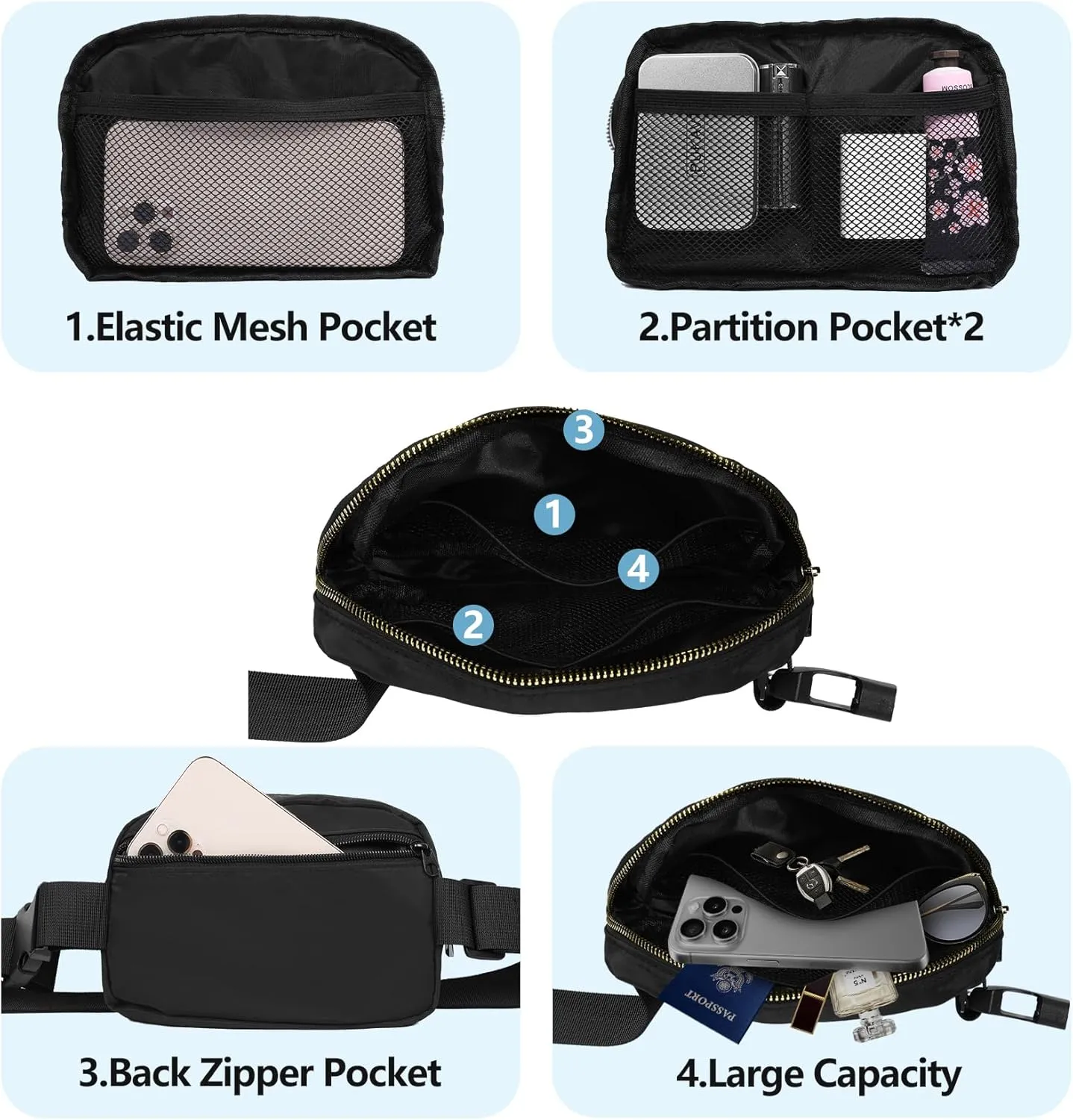 Waist Belt Bag Fashion Fanny Women and Men Gift Waist Pack With Adjustable Strap For Travel Running Hiking Walking Off White Leopard White
