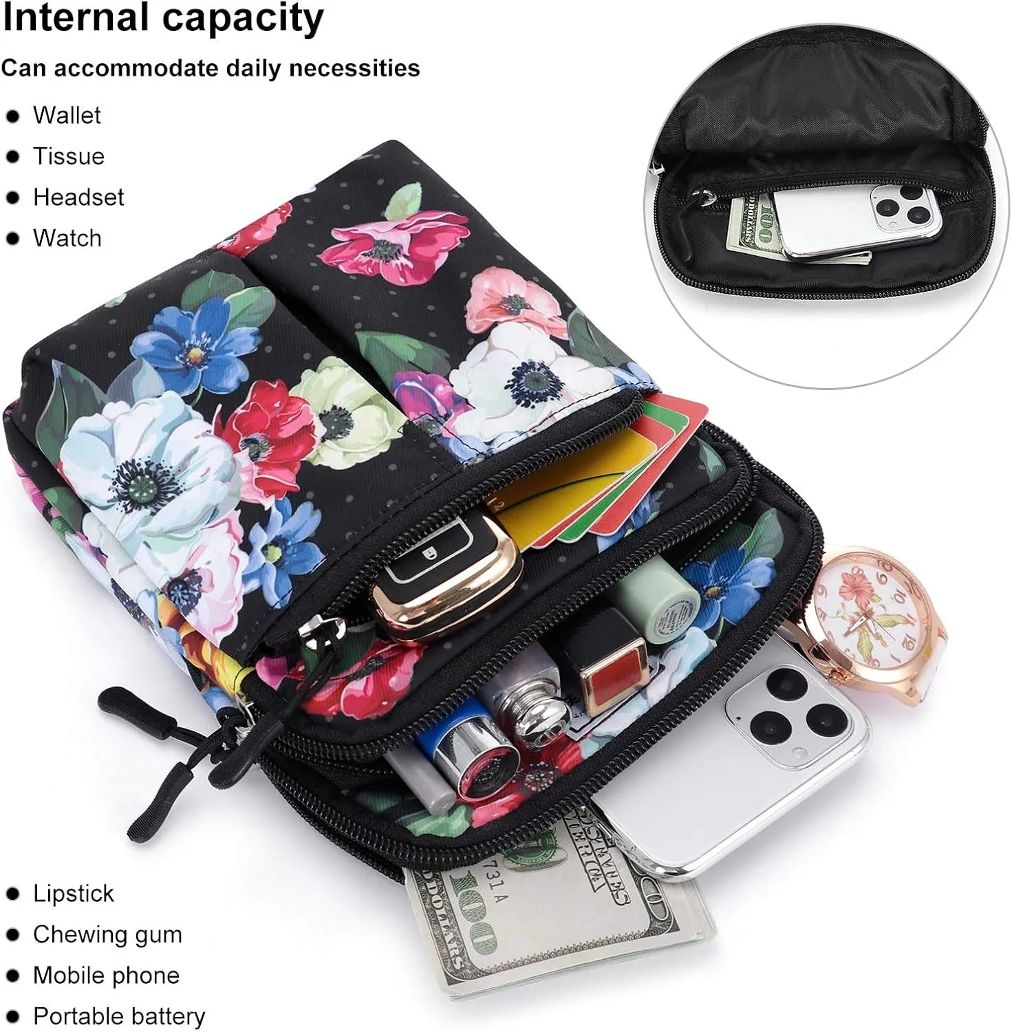 Waist Belt Bag for Women and Men Cross Body Cell Phone Purse Adjustable Shoulder Strap Travel Hip Pouch Multifunctional Fashion Fanny Packs Water Repellent, Hawaii Flower