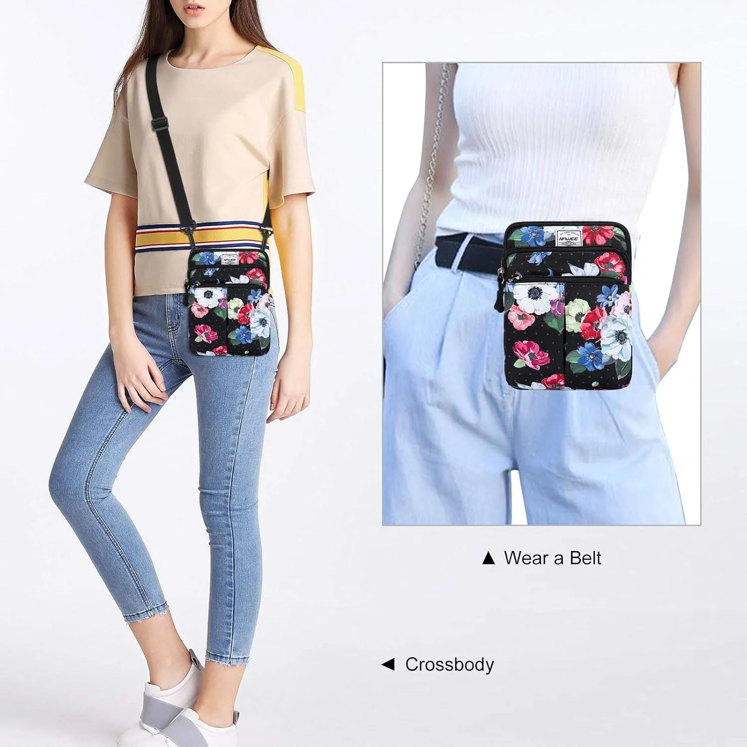 Waist Belt Bag for Women and Men Cross Body Cell Phone Purse Adjustable Shoulder Strap Travel Hip Pouch Multifunctional Fashion Fanny Packs Water Repellent, Hawaii Flower