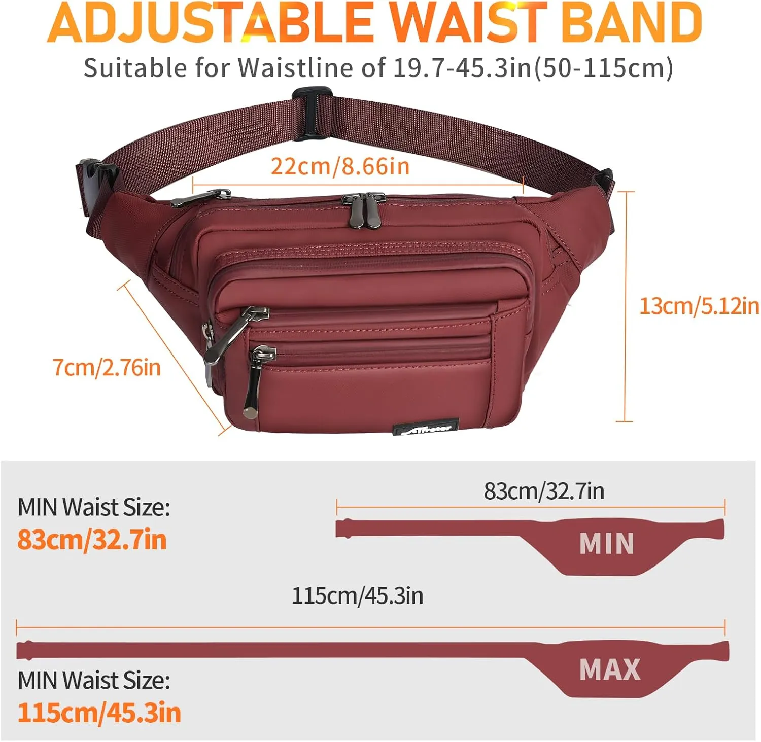 Waist Pack Bag Fanny Pack for Men&Women Hip Bum Bag with Adjustable Strap for Outdoors Workout Traveling Casual Running Hiking Cycling (Wine Red)