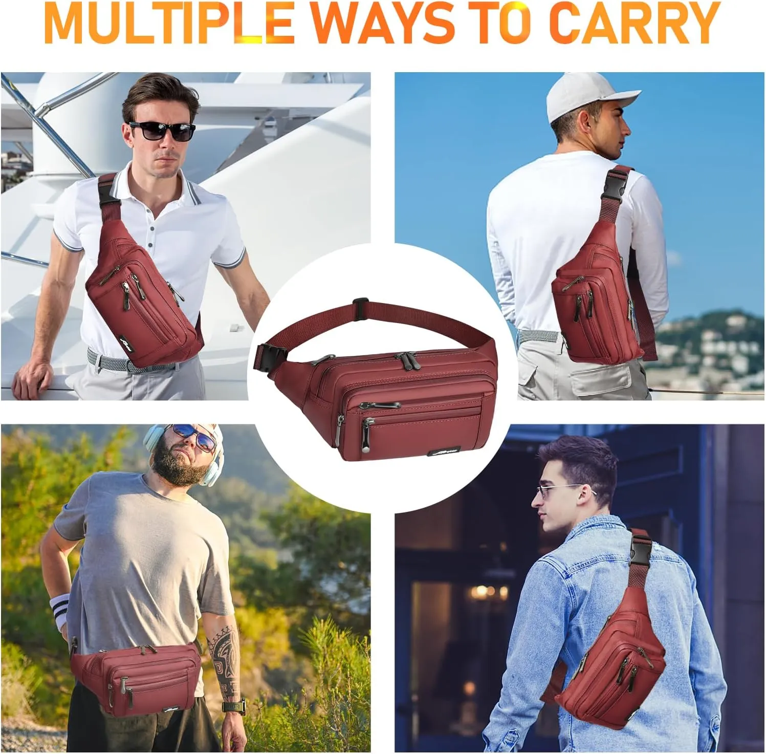 Waist Pack Bag Fanny Pack for Men&Women Hip Bum Bag with Adjustable Strap for Outdoors Workout Traveling Casual Running Hiking Cycling (Wine Red)