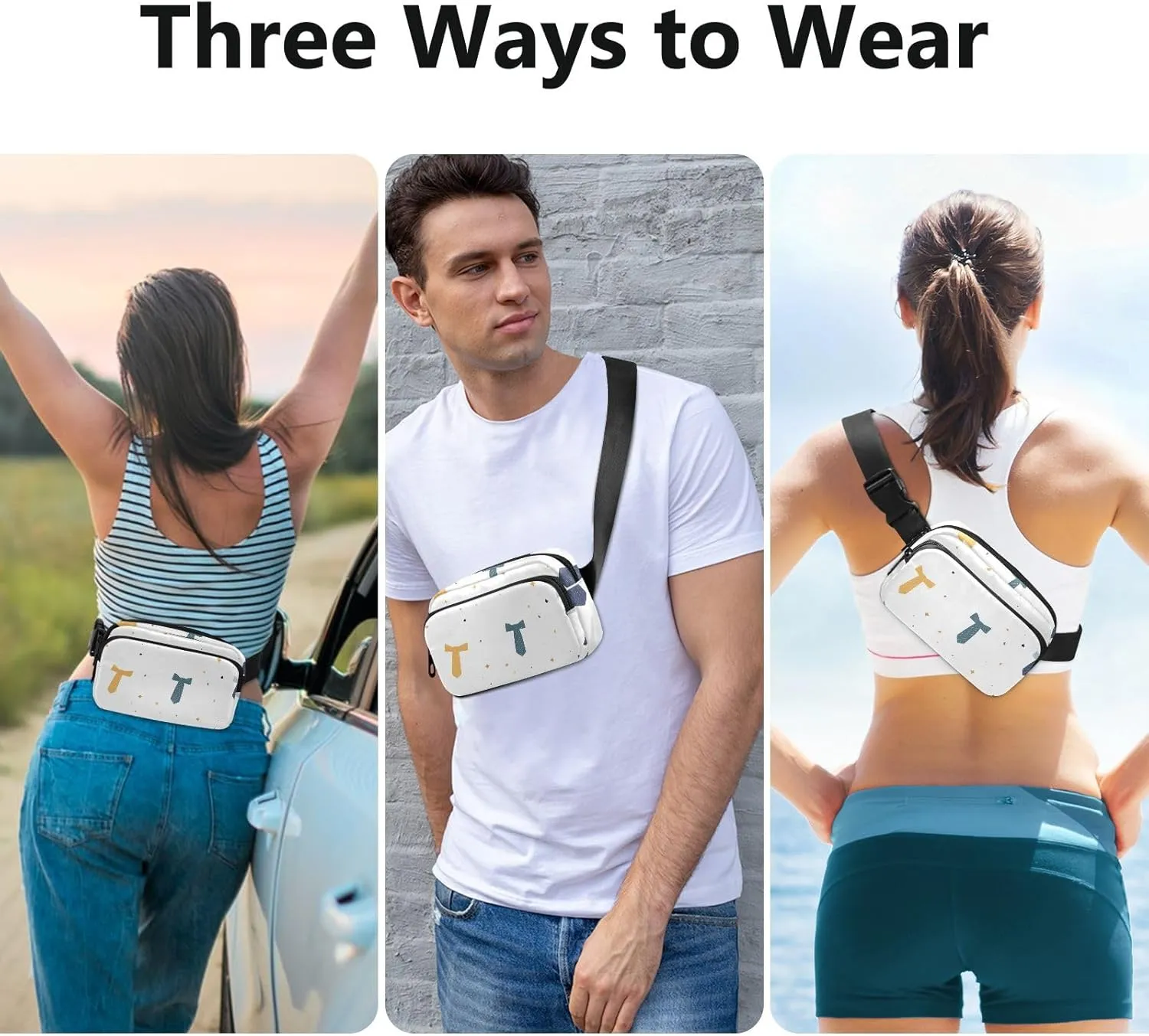 Waist Pack Crossbody Passport Bag, Father's Day Belt Men's Tie, Women Men Waterproof Sling Chest Bags with Adjustable Strap Fanny Packs for Workout Running Hiking