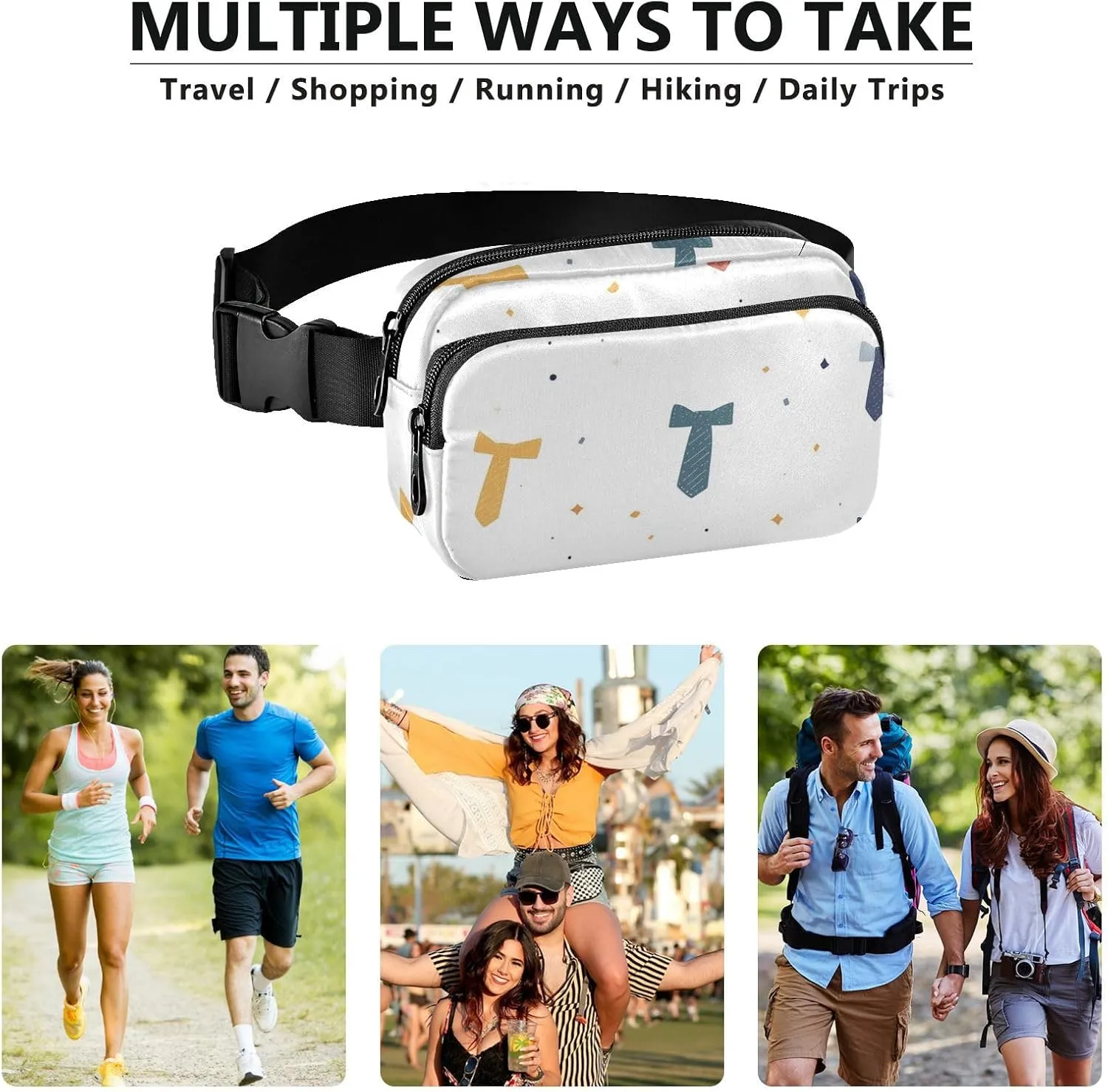 Waist Pack Crossbody Passport Bag, Father's Day Belt Men's Tie, Women Men Waterproof Sling Chest Bags with Adjustable Strap Fanny Packs for Workout Running Hiking