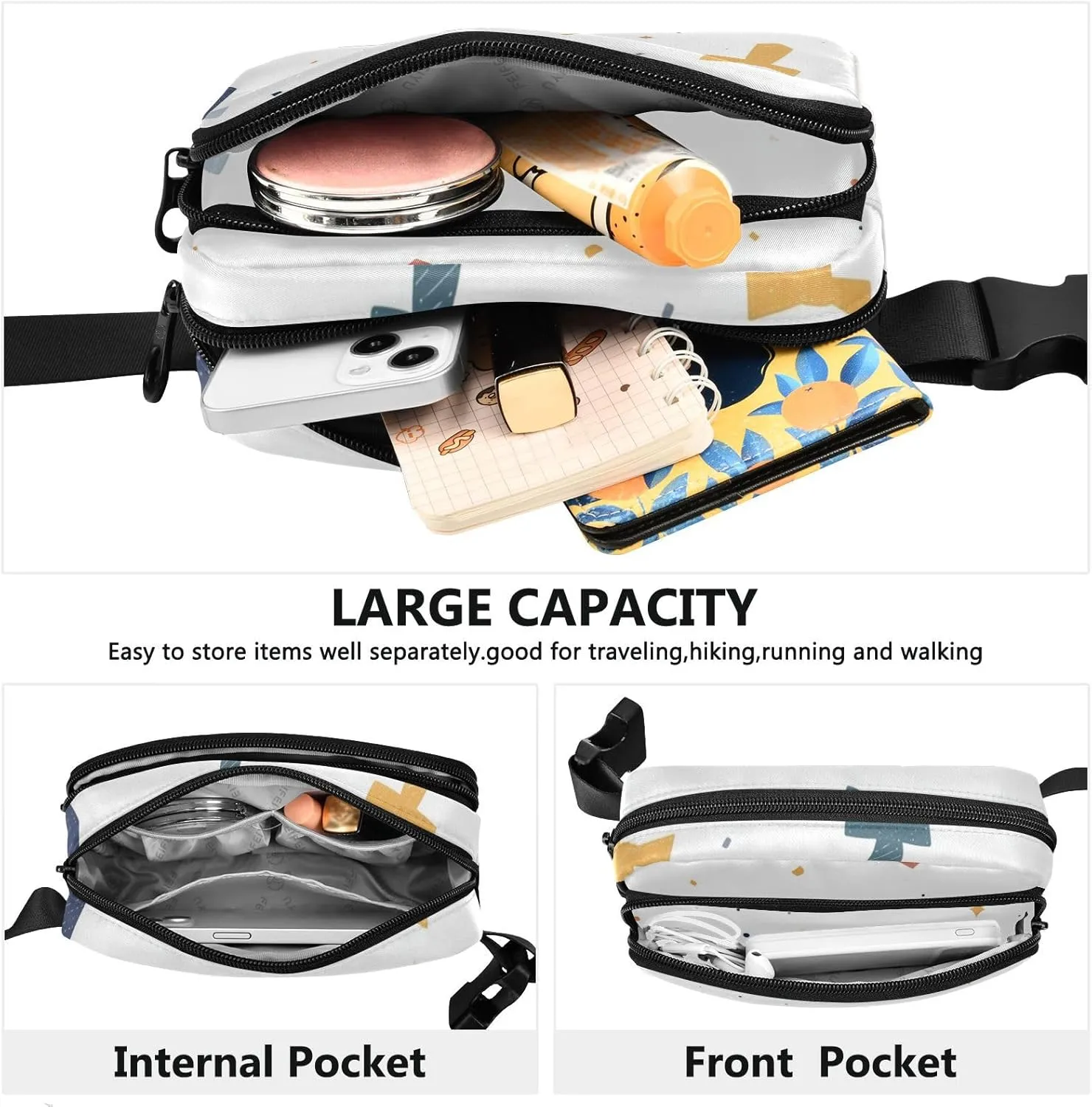 Waist Pack Crossbody Passport Bag, Father's Day Belt Men's Tie, Women Men Waterproof Sling Chest Bags with Adjustable Strap Fanny Packs for Workout Running Hiking