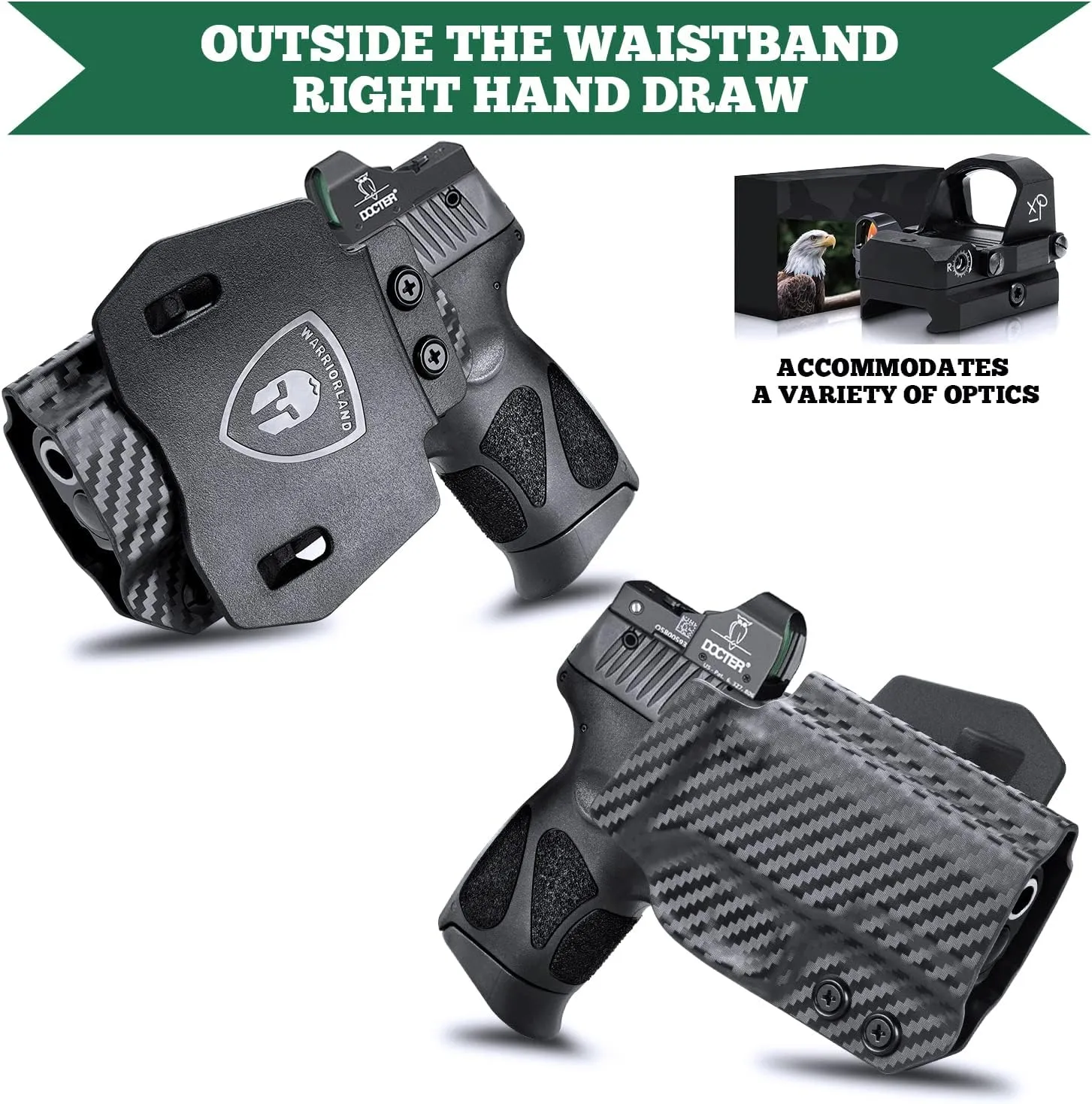 WARRIORLAND OWB Holster Optic Cut Compatible with Glock 17/19, G43/43X(NO MOS), Hellcat/Hellcat Pro, Taurus G2C/G3C, M&P Shield 9, M&P 9/380 Shield EZ, P226/P320/P365, Outside Waistband 1.75" Paddle