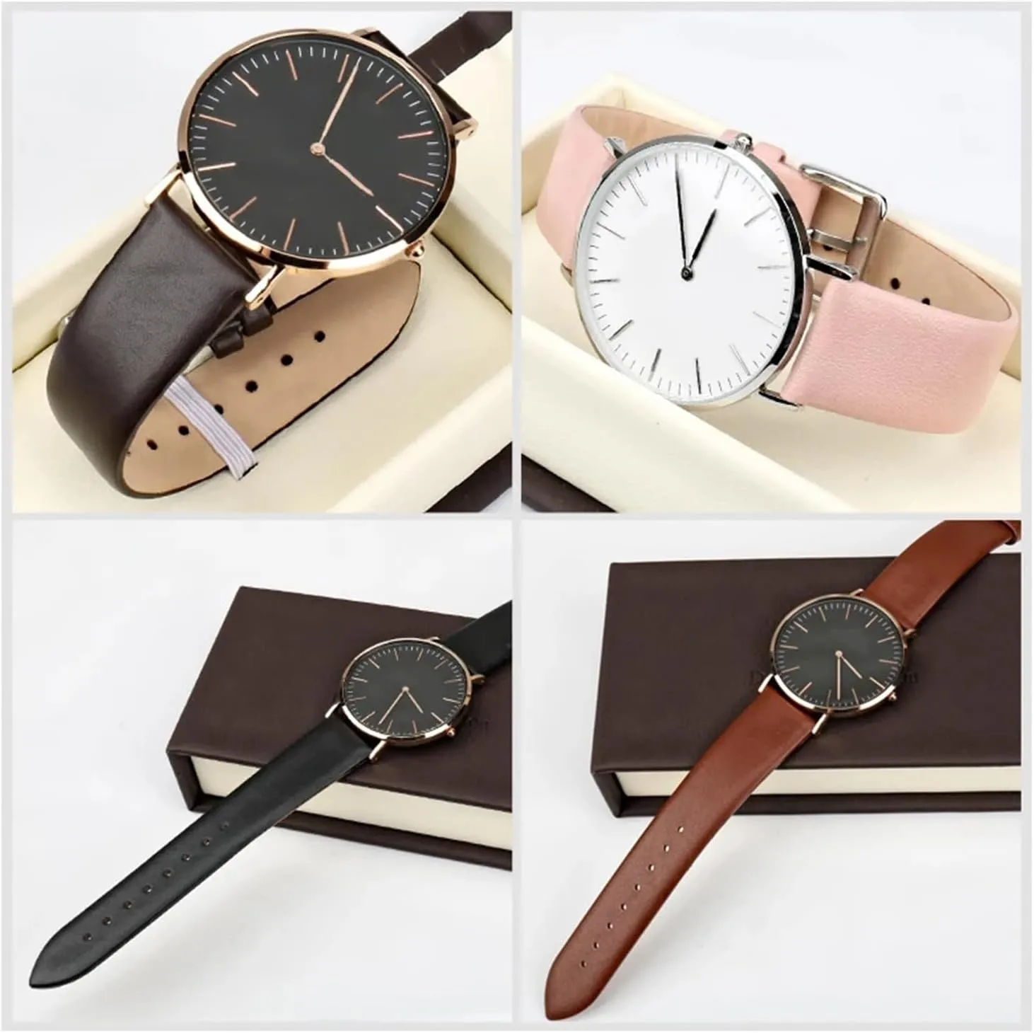Watch Accessories 12mm to 24mm Compatible with DW Daniel Wellington Leather Strap, Brown Bracelet Strap(Black,12mm)