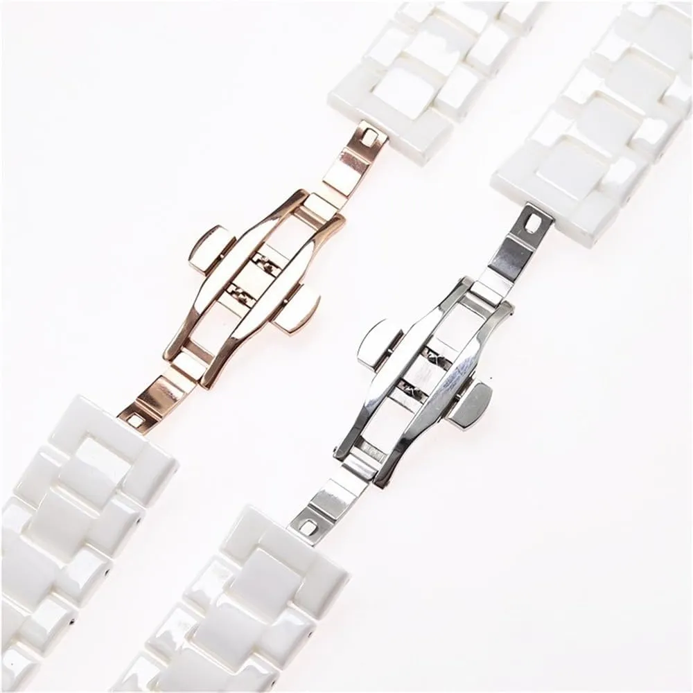 Watch Strap Band Bracelet Belt Black White Butterfly Button 18mm 22mm