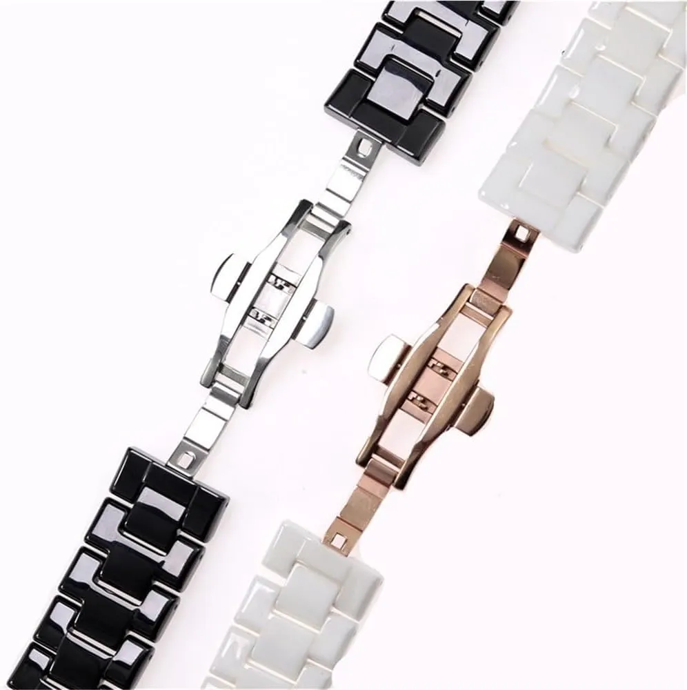 Watch Strap Band Bracelet Belt Black White Butterfly Button 18mm 22mm