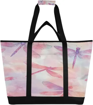Watercolor Dragonflies Reusable Insulated Lunchbox Cooler Bag, Leakproof Kitchen Grocery Bag Collapsible Portable Cooler Tote Bag for Picnic, Camping, Office, Travel