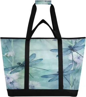 Watercolor Dragonflies Reusable Insulated Lunchbox Cooler Bag, Leakproof Kitchen Grocery Bag Collapsible Portable Cooler Tote Bag for Picnic, Camping, Office, Travel