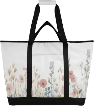 Watercolor Flowers Reusable Insulated Lunchbox Cooler Bag, Leakproof Kitchen Grocery Bag Collapsible Portable Cooler Tote Bag for Picnic, Camping, Office, Travel
