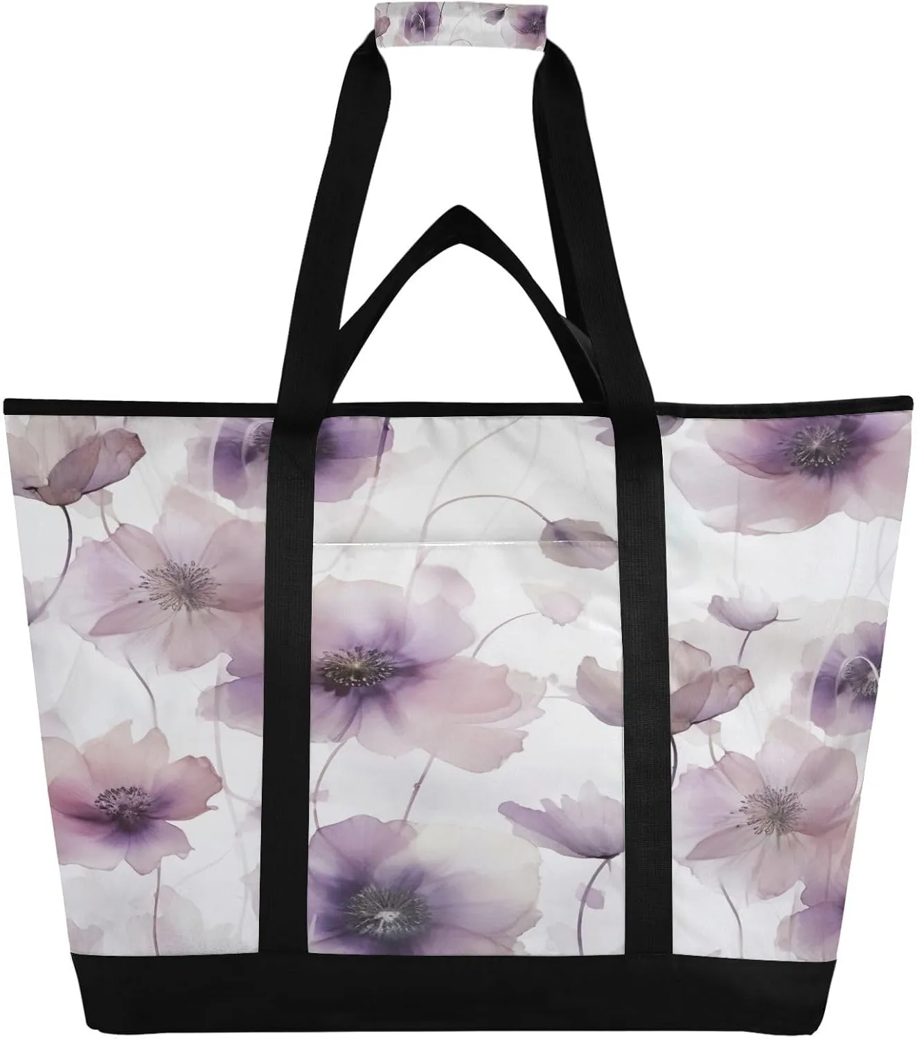 Watercolor Flowers Reusable Insulated Lunchbox Cooler Bag, Leakproof Kitchen Grocery Bag Collapsible Portable Cooler Tote Bag for Picnic, Camping, Office, Travel