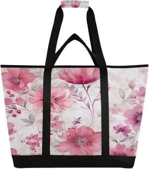 Watercolor Flowers Reusable Insulated Lunchbox Cooler Bag, Leakproof Kitchen Grocery Bag Collapsible Portable Cooler Tote Bag for Picnic, Camping, Office, Travel